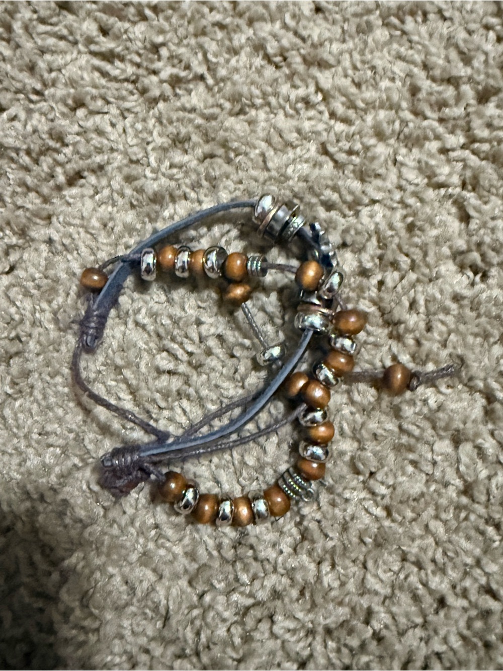 Layered Brown Beaded Bracelet with Silver Accents